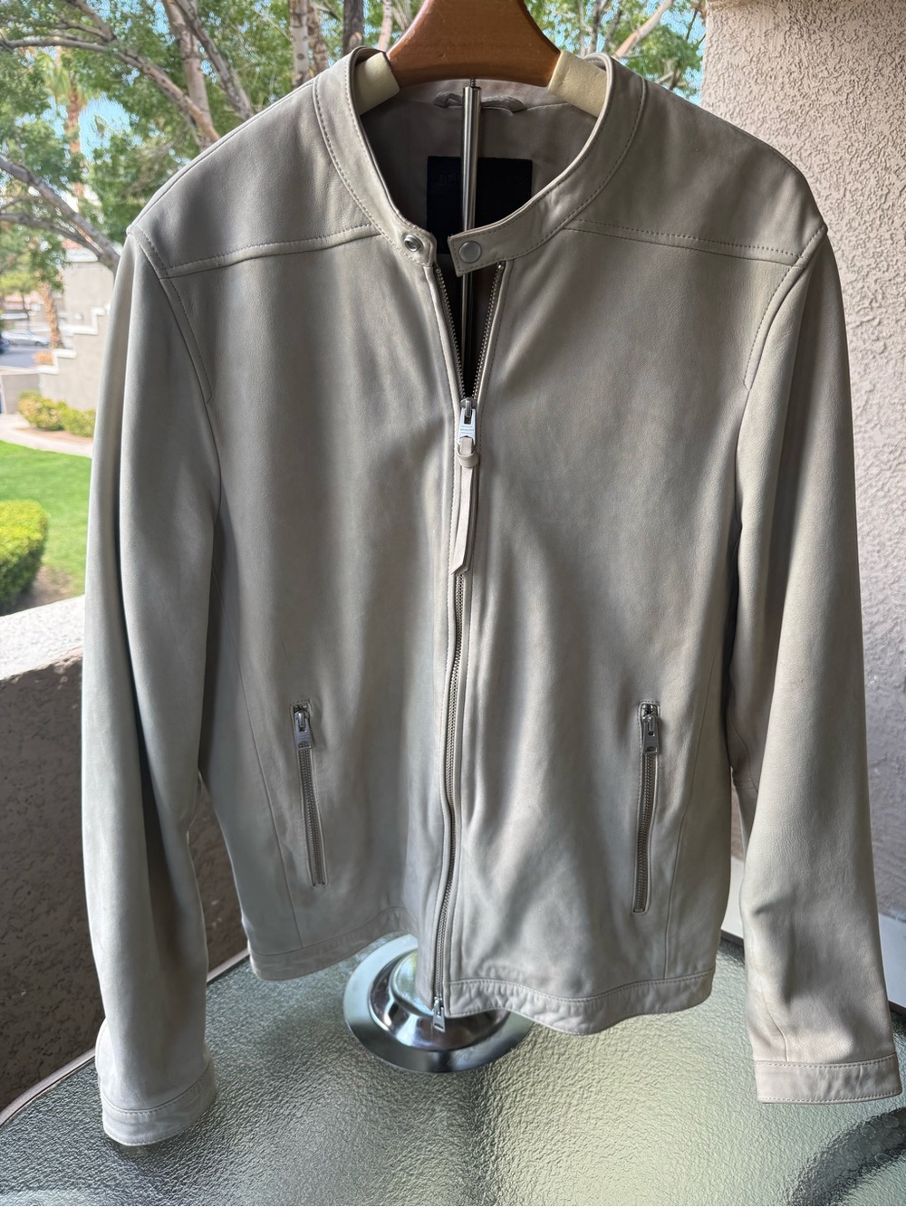 AllSaints Men's Suede Bomber Jacket in Light Beige - Picture 6 of 13